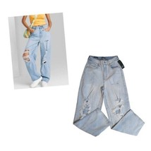 Wild Fable Womens Light Wash Distressed Denim  High Rise Baggy Jeans Sz 00 - $25.73