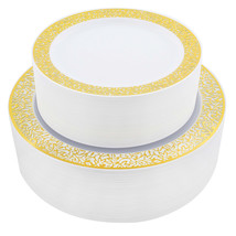 Plastic Plates Disposable Gold Trim Plates 102Pc Salad And Dinner Set - $62.72
