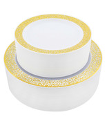 Plastic Plates Disposable Gold Trim Plates 102Pc Salad And Dinner Set - £49.17 GBP