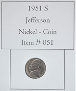 1951 S, Jefferson Nickel, #051, nickels, vintage money, vintage coins, r... - $16.35
