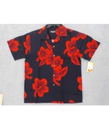 FAVANT MENS HAWAIIAN SHIRT SZ L BLACK WITH RED HIBISCUS FLOWERS LEFT POC... - £15.97 GBP