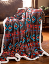 Southwestern Aztec Horizon Sherpa Borrego Plush Fur Throw Blanket Cozy Log Cabin - £33.59 GBP