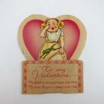 Vintage Valentine 3D Pop Up Die Cut Girl Yellow Dress Flower Green Frog UNSIGNED - £11.74 GBP