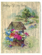 Vintage Forget Me Not1980&#39;s Get Well Card-  Well, Wishing Well, Flowers, Cottage - £4.83 GBP