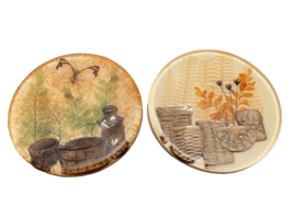 Trivets 2 Lucite Butterfly Green Ferns Baskets 5 3/8 Inch Round Tiles Vintage - £11.65 GBP