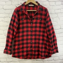 Woolrich Flannel Shirts Womens Sz L Red Black Plaid Button Down Long Sleeve - £15.81 GBP