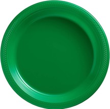 Festive Green Round Disposable Plastic Plates - 7&quot; (Pack Of 50) - Sturdy Dinnerw - £23.17 GBP