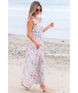 Pink Floral Print Square Neck Backless Long Dress with Slit - $34.53 CAD