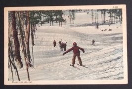 Snow Skiing Down a Hill Winter Scenes Linen Curt Teich Postcard c1940s - $9.99