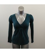 RW & CO. Women's V Neck Long Sleeve Top Size Small Teal Tencel Blend - $11.77