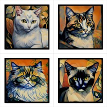 Ceramic Tile Set Cat Portraits Art 4 Decorative Backsplash Tiles - £45.76 GBP