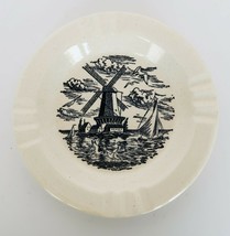 Vintage large white ceramic ashtray with windmill ocean boating sailing scene - £9.41 GBP