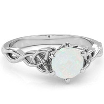 Celtic Trinity Knot Opal Engagement Ring In 14k White Gold - $469.00