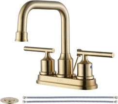 Wowow Brushed Gold Bathroom Faucet 4 Inch Bathroom Sink Faucet 3 Hole Rv - $80.94