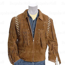 New Handmade Men&#39;s Western Cowboy Leather Jacket Fringes Bones Stylish Jacket-6 - £159.86 GBP