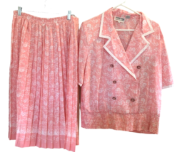 Andrea Gayle 2-Pc Pleated Skirt Set Womens 12 Pink Florals VTG 80sPearl Buttons - £19.08 GBP