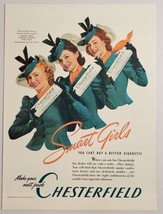 1940 Print Ad Chesterfield Cigarettes 3 Models Holding Cartons &amp; Smoking - $13.75