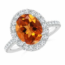 ANGARA Oval Citrine Halo Ring with Diamond Accents for Women in 14K Solid Gold - £1,662.60 GBP