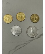 3 Guardian Angel Pocket medals/coin/Token Gold tone &amp; 2 Prayer coins - $742.28 MXN