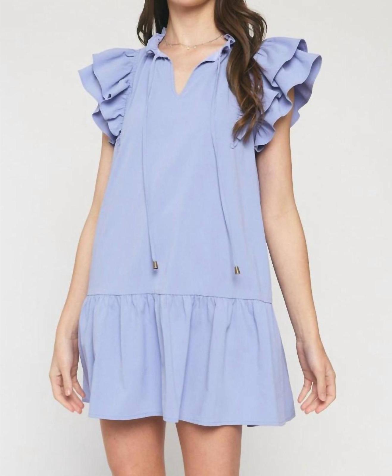 Entro Front Tie Ruffle Dress Blue - $38.00