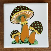 1970s Brown Orange Merry Mushrooms Fantastic Fungus Ceramic Tile 4.25 x 4.25 in - £23.73 GBP