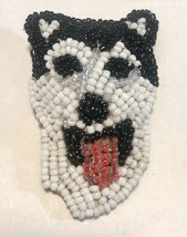 Hand Beaded Brooch Husky Dog Face  2.25” - $26.20 CAD