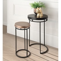 Rousseau 2 Piece Side Table Set Cameo Metal Black and Gold - £102.18 GBP