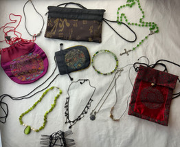 Necklaces Plus More Lot Fashion Jewelry And Drawstring Bag Pouches - £19.77 GBP