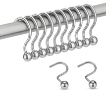 12-Piece Chrome Shower Curtain Hooks Rustproof Steel, Smooth Glide Ball ... - $14.84