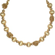 Gold Tone Choker Necklace Textured Ball Bead Wire Ball 16” - £14.77 GBP