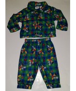 Mickey Mouse Fleece 2-Piece Pajamas Set Top Pants Baby 12 Months Blue Green - £9.30 GBP