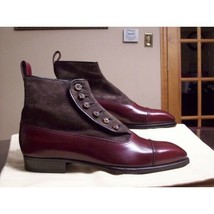 Men&#39;s High Ankle Burgundy Color Derby Cap Toe Brown Suede Leather Button... - $159.99+
