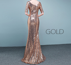 Rose-gold Half Sleeve Maxi Sequin Dress Women Plus Size Sequin Dress Gown image 10