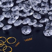 Clear Crystal Beads Octagon 2 Hole Faceted 14mm Gold Split Rings Set 20pcs - £5.05 GBP