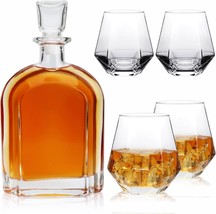 Whiskey Glasses Decanter Set Of 5 Glassware Drinking Tumblers Old Fashioned Bar - £26.68 GBP