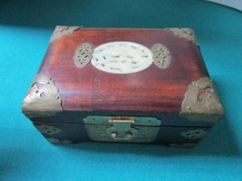 Wood Chinese Box Mother Of Pearl Brass Decor Key / Antique Lock Inside Original - £98.92 GBP