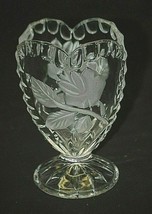 Anna Hutte Cut Crystal Heart Vase Frosted Etched Floral Bleikristall Germany - £19.75 GBP