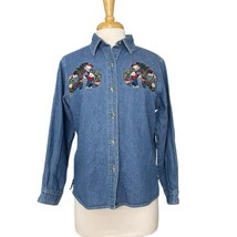 Cabin Creek Womens Embroidered Denim Shirt Bears Apple Picking - £15.83 GBP