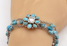 BARSE 925 Silver - Vintage Turquoise &amp; Cubic Zirconia Beaded Bracelet - BT1968 - £85.01 GBP