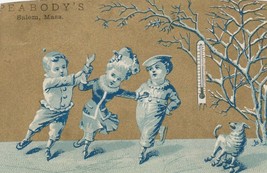 Victorian Trade Card Ice Skating Children Thermometer Dog Salem MA Peabody&#39;s - £6.19 GBP