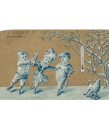 Victorian Trade Card Ice Skating Children Thermometer Dog Salem MA Peabo... - £6.32 GBP