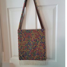 Vintage 60s Mod Plastic Beaded Crossbody Bag Purse Colorful Fringe - £22.98 GBP