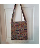 Vintage 60s Mod Plastic Beaded Crossbody Bag Purse Colorful Fringe - £22.87 GBP