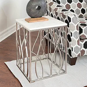 Roundhill Furniture Kameral Marble End Table Base, Square, White and Pol... - $220.99