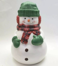 Vintage Hallmark Snowman Cookie Jar Ceramic Canister knit Hat &amp; Mitten 12&quot; RARE - £33.23 GBP