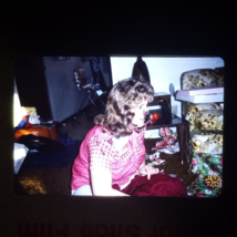 Lady in Picnic Table Plaid Christma 1981 Found 35mm Slide Photo OOAK - £6.82 GBP