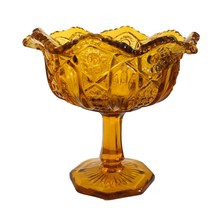 Vintage Amber Glass Scalloped Collectible Pedestal Bowl Candy Dish 6 1/2&quot; - £30.54 GBP