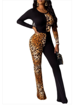 Moda Half Black With Leopard Print Jumpsuit - £43.50 GBP