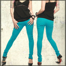 Lip Service Rock N Roll Skull Womens Junkie Skinny Jeans Turquoise Blue NEW - £35.00 GBP