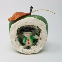 Apple Cutaway Diorama Happy Snowman Christmas Ornament Vintage 1960s Plastic - £11.40 GBP